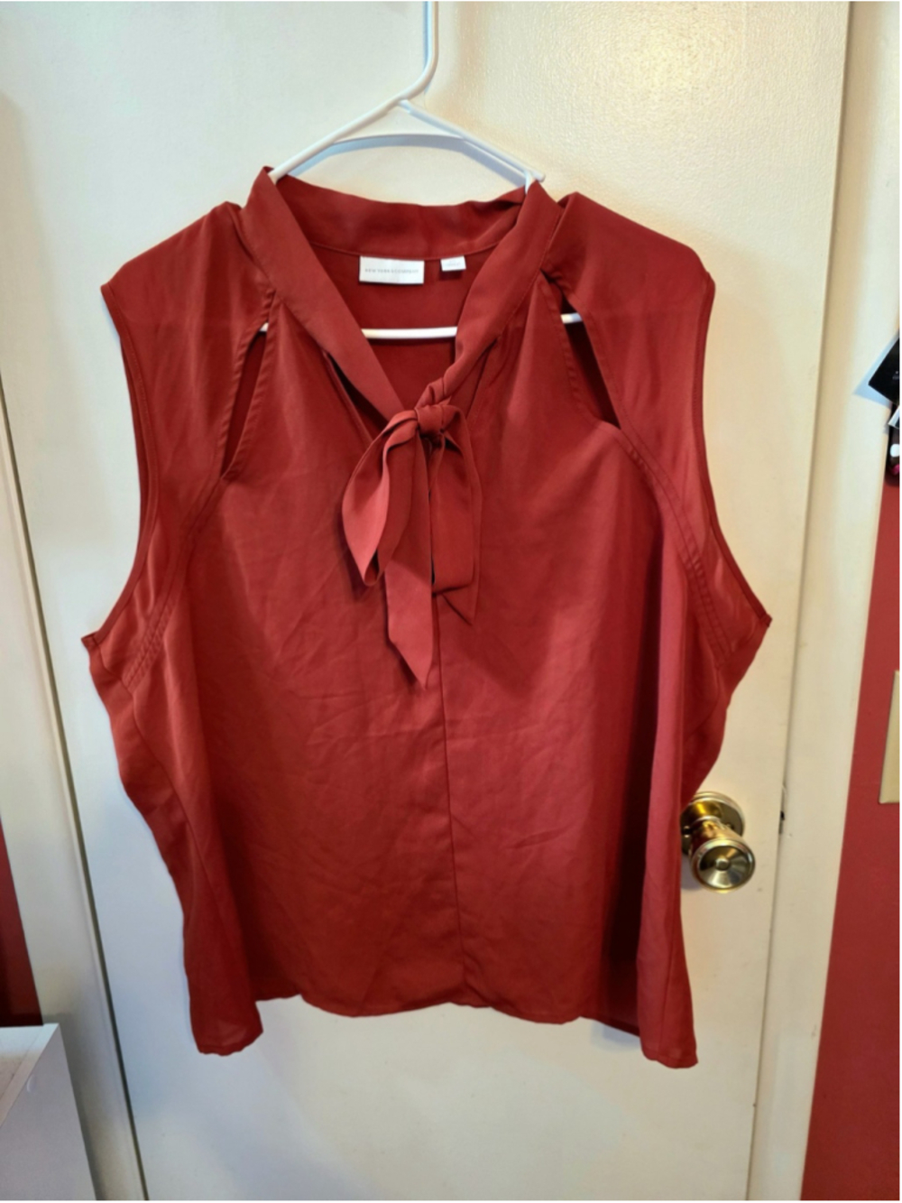 New York & Company Women's Orange Satin Neck Tie Blouse Top Size XXL